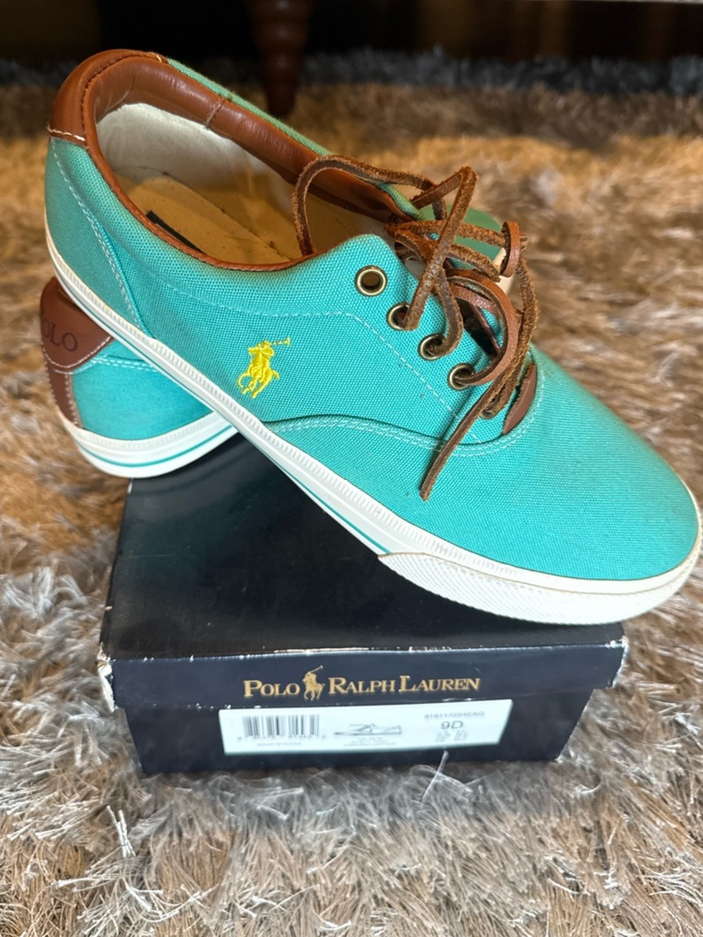 Polo by Ralph Lauren Teal Canvas Sneaker with Brown Accents Men’s 9